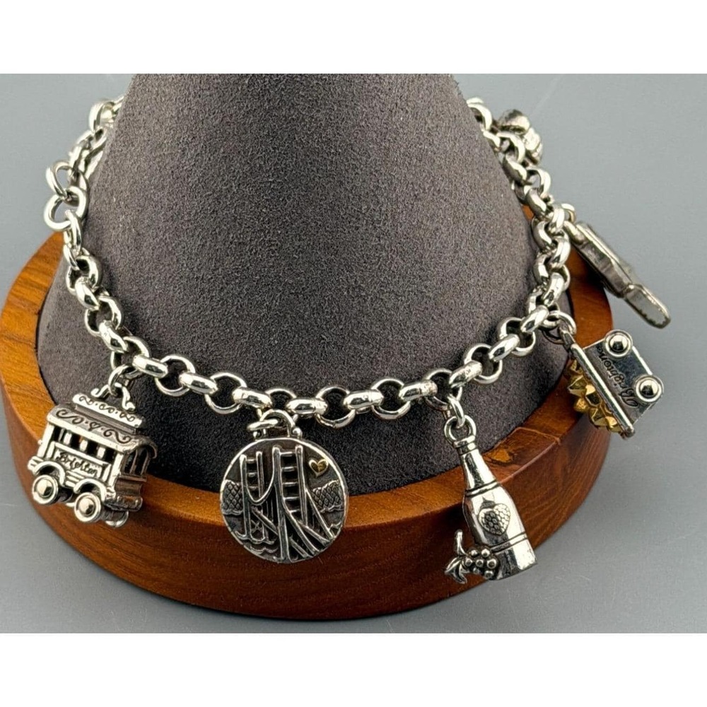Vintage Brighton Travel Theme Charm Bracelet Silver Tone California Gold Rush